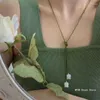 Цепи 2024 Винтажный зеленый хрустальный колье с длинным свитером лето белый цветок тюльпан эстетические украшения оптом