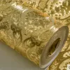 ステッカークラシックゴールド壁紙ロールベッドルームリビングルームレリーフダマスクウォールペーパーキラキラ壁紙ゴールドフォイルパペルデパレデ