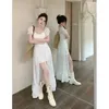 Robes décontractées exquise jacquard robe blanche femme printemps 2024 taille divisée coréenne chic à lacets massifs vestidos longs