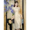 Robes de travail 2024 Chinois rétro en deux pièces ensembles de poupée d'été féminine couche mignon top floral slim ajustement vintage robe de sangle élégante