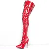 Boots Women Sexy PU Leather 12cm Super High Heel Ponto Ponto de Taço Cruzada Correias