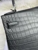 Sac de créateur Brand Hands sac à main 25 cm Sac à épaule de luxe Crotes Crocodile Mat Sac à bandoulière entièrement fait à la main Black Cream Gris Couleurs Fast Livraison