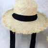 Zomer dames strand raffia zwart en wit lint hoed boog raffia hoed temperatuur platte hoed stro hoed dames strandhoed 240429