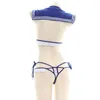 Frauen Badebekleidung japanischer Cosplay Bow Blue Seemann Anzug Bikin Bikin Bikin Badeanzug School Schülern Uniform Versuchung Dessous Dessous