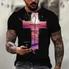 Herren T-Shirts Vintage T-Shirt Christian Jesus 3D Gedrucktes gelegentliches kurzes Slve übergroß