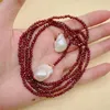 Pendants YYGEM Natural 3mm Faceted Garnet 15x20mm Cultured White Baroque Pearl Long Necklace Women Jewelry