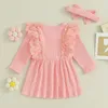 Flickans klänningar Autumn New Baby Girl Dress Cotton Baby Girl Girls Lace Patchwork Ribbed Ruffle Long Sleeve Dresses Casual Princess Clothl2405