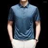 Herrpolos Minglu Summer Diamond Silk Mens Polo Shirts Luxury Short Sleeve Jacquard Business Casual Male T-shirts Fashion Green Man Tees