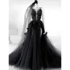 Wedding Sleeveless Gothic Black Dresses Bridal Gown Vestidos De Novia 3D Floral Applique Side High Slit Custom Made Tulle Plus Size