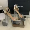 Sandały Silver Women Clear Block Platform High Heels Złota Zwiększ obcasy buty letnie dla kobiet 2024 Sandalias Mujer