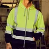 Herrenjacken hohe Sichtbarkeit reflektierende Streifenjacke Männer Arbeit Hoodie atmungsaktive Sicherheitsbekleidung Sweatshirt Safe Warning Draw String