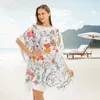 Beach Cape Cloak Womenponcho Seaside Holiday Spring and Summer Lady Mabe Châle Imitation Silk Pullover imprimé P2