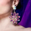 Kolczyki na stadninie 2024 AB kolor kryształowy kwiat wisiorek Temperament Super Flash Duża biżuteria klejnot
