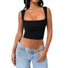 Tanks pour femmes Square Square Nou Sleevel Crop Tops Tops Sexy Low Cut Basic T-Shirts Summer Sortir le street