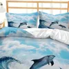Podwójna okładka 3PCS Zestaw mody, Ocean Blue Sky White Cloud Dolphin Dolphin Dolphin Girls Super miękki i wygodne pościel cyfrowy druk na sypialnię, pokój gościnny