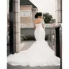 Bridal Mermaid Hochzeitskleid Kleider mit 3D Blumenapplikationen Langarmer hoher Nacken maßgeschneiderter Kristalle Perlen Sweep -Zug Plus Größe Strand Vestidos de Novia