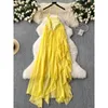 Повседневные платья желтые праздничные стиль пляжные вечеринка длинные платья Женщины дизайн сшивать набое приготовление лаки