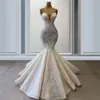 Hochzeitskleider Brautperlen Meerjungfrau Kleid Kristalle Gespüren Schatz Ausschnitt Spitze Applikation Bodenlänge Plus Größe Vestido de Novia