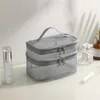 Косметический организатор серый двойной слой сетчатой косметическая сумка женщин Портативный макияж корпус большой емкость