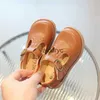 Sneakers Kids T STRAP Cuir Chaussures Girls Princess Boys Breathable Flats Mary Janes Black Brown ld Baby Toddlers Spring Automne H240506