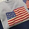 Designer Women's Wool Sweater - Hand-Knitted American Flag Long Sleeve Pullover, High-Quality Cashmere Sweater, Fashionable and Versatile Flag Print