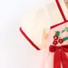 Jurken Summer Baby Girl's Jurk Nieuwe Chinese stijl Bow -borduurwerk Hanfu Rok met korte mouwen