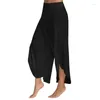 Pantalon féminin Yoga pour femmes Couleur solide Couleur solide et pantalon lâche à volants légers respirant de grande taille