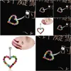 Navel Bell -knop Wasit buikdans Colorf Love Heart Crystal Body sieraden roestvrijstalen strass piercing bengle voor DRO DHK7Q