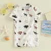 Swimwear Toddler Baby Boy Swimsuit Tree Dinosaur Print Zip Up Short Sleeve Jumpsuit Bathing Suit Beachwear Swimwear