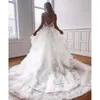 A Straps Line Dresses Spaghetti Beach 2020 Spets Applique Tiered Tulle Custom Made Chapel Train Wedding Gown Vestido de Novia Pplique 0510