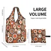 Sacs de rangement recycler Orangewhite et Brown Circle Retro Match Sac à provisions fourre-tout