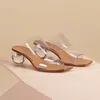 2024 Frauen Damen echte echte Leder PVC Med Heels Sandalen Kleiderschuhe Pumps Slipper Sommer lässig Peep-Toe Open Toes Party Hochzeit eine Linie Transparent Größe 34-40