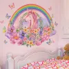 Naklejki Rainbow Pinkorn Neicorn Flower Wall Sticker salon Baby dziewczyna sypialnia Dziewczyna Dziewczyna Tapeta jednorożca naklejka ścienna dla dzieci pokój