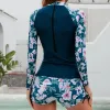 Suits Women's Swimsuit Tankini Set Female Long Sleeves Swimwear 2022 Surfing Sports Pool Beachwear TwoPiece Bathing Suits With Shorts