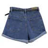 Kvinnors shorts kvinnor retro jeans sommar hög midja rullade denim jean med fickor stor storlek är tunnare för