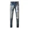 Purple Jeans High Street Style Fashion Designer Men's Blue Wash Ripped Jeans Paint Ink Graffiti Stretch Slim Pants Patch Begar Pants