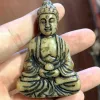 Sculptures Chinese Old Handwork Green Jade Carving Buddha Pendant Netsuke