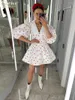 Partykleider Clacive Summer Lose Love Drucken Frauenkleid 2024 Mode Revers Halbärmel Mini Elegant Hochtülengürtel Frau