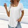 Frauenblusen Sommer Casual T-Shirt Square Kragen kurzärmel Falten-T-Shirt