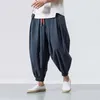 Coton lin pantalon harem hommes solide élastique de taille streetwear joggers pantalon décontracté.