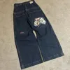 JNCO szerokie dżinsy nogi mężczyźni retro harajuku y2k hip hop rock haft graficzna workowa streetwear ponadgrzeznaniowe dżinsowe spodnie 240428