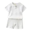 衣類セット綿リネンキッズ服服2pcs幼児の男の子の女の子トップTシャツショーツ生まれ0-6歳の子供スーツ