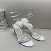 Rene Caovilla Crystal украшенные каблуками -каблуками Дизайнерские сандалии змеи Стилетто каблуки женская высококвалифицированная роскошные дизайнерские вечерние туфли 9,5 см 9,5 см.