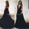 Backless jurken prom zwart sexy plunging v nek chiffon sweep trein op maat gemaakte eenvoudige plus size avond feestjurken formele ocn slijtage