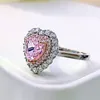 Cluster ringen S925 Silver Heart Pink Diamond Ring Set met 7 damesgroothandel