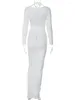 Sukienki zwykłe Habbris White Long Rleeve Sukienka imprezowa dla kobiet 2024 Fall Winter Hollow Out Bodycon Maxi Booty