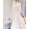 Een jurken elegante 2020 lijn 3/4 lange mouwen batau -halslijn bedekte knoppen terug op maat gemaakte satijn trouwjurk vestido de novia