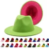 Qbhat tvåfärgade fedora hatt kvinnor män bred brim file jazz hatt damer party topp cap lapptäcke chapeau sombreros de mujer 50 färger 240430