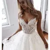 أشرطة Line Dresses Spaghetti Beach 2020 Lace Hibique Tulle Tulle Custom Made Chapel Train Deter