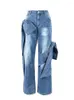 Kvinnors tvåbitar byxor mode bågar bandage denim sling väst hög midja bred ben rak jeans kvinnlig 2024 vår trendig 33a1173